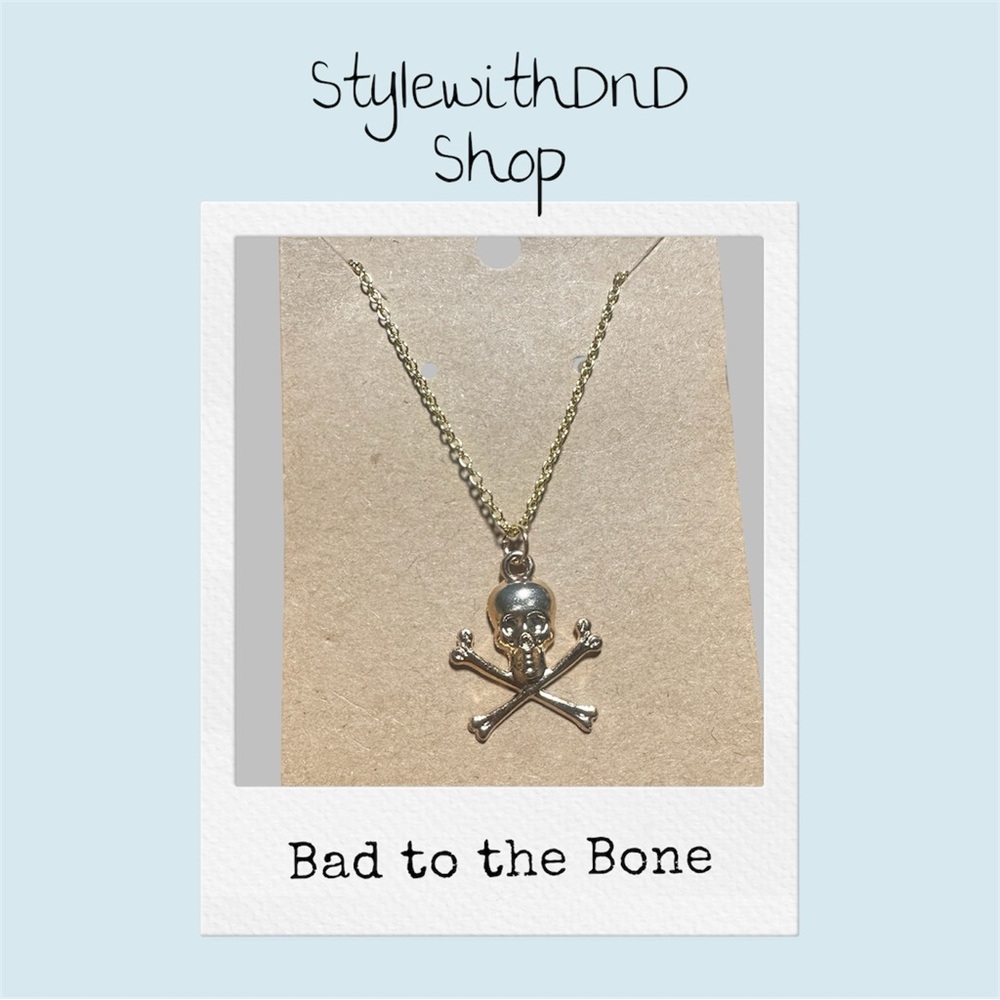 Gold Bad to the Bone Skull Necklace